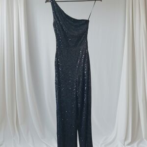 Elegant Black Sequin One-Shoulder Jumpsuit